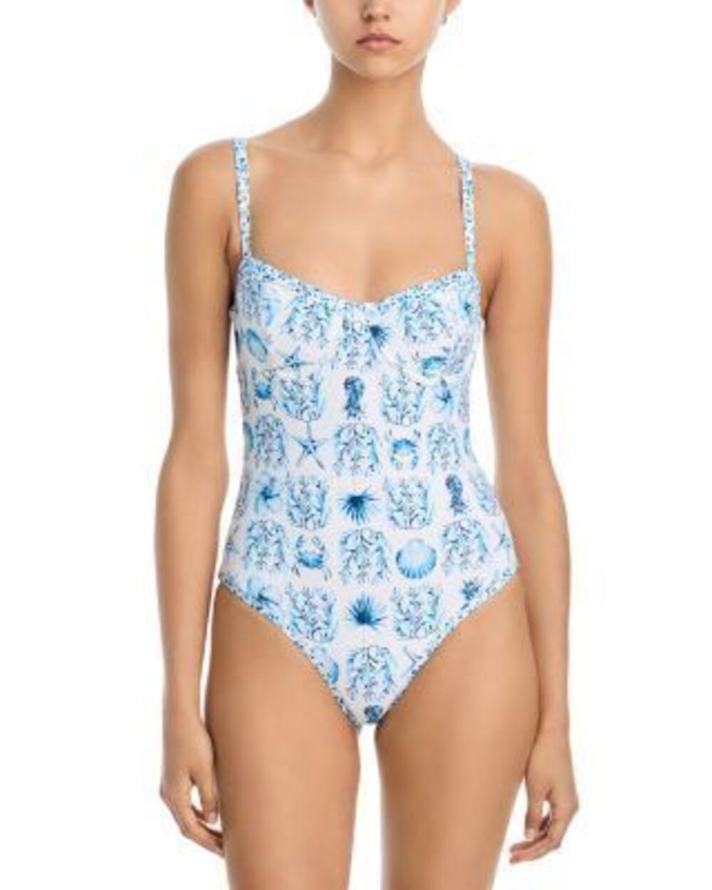 Aqua Swim Women's White/Blue Underwire One Piece Swimsuit M NWT